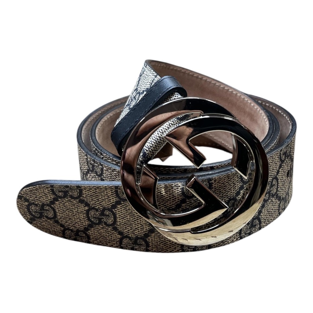 Gucci Tan Monogram Belt with Silver Buckle